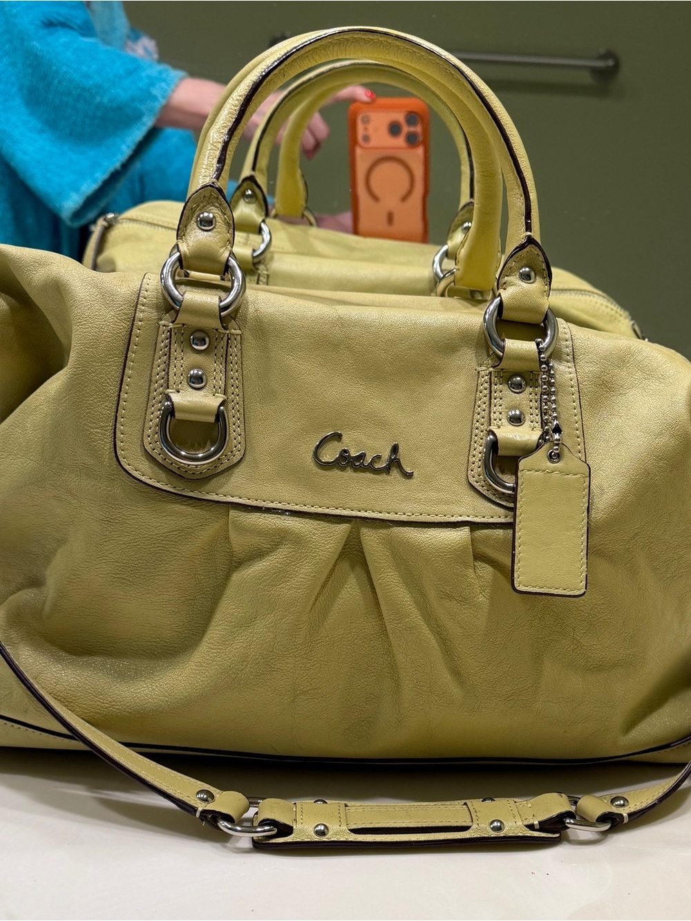 Coach Lemon-Lime Leather Satchel with Dual Handles